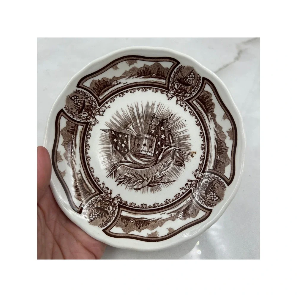 J&G Meakin Americana Style House Ironstone Saucers Brown Transferware Set of 2